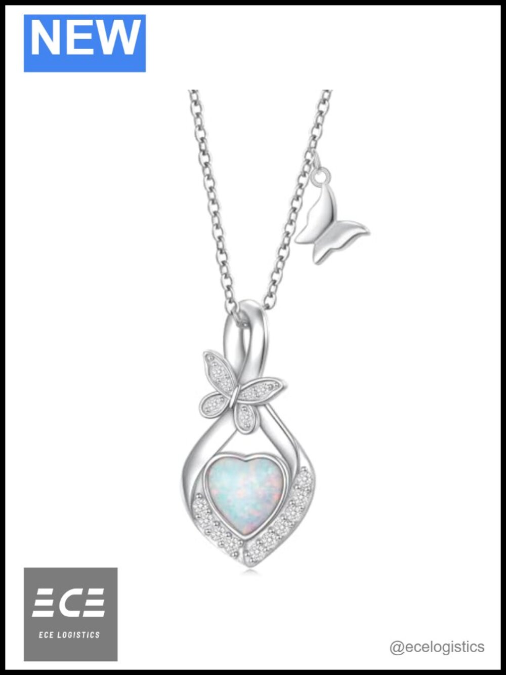 Sterling Silver Butterfly Heart Opal Infinity Necklace Women 18+2 Chain